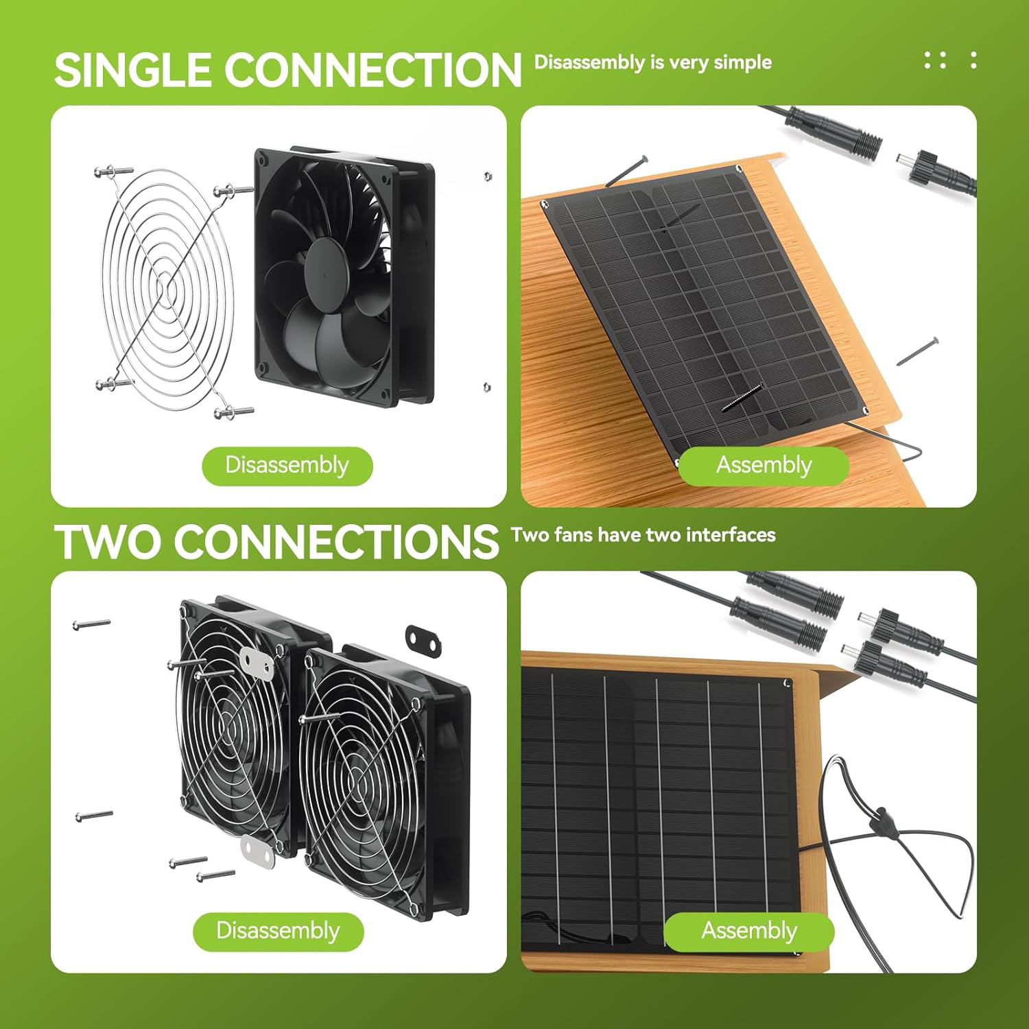 Solar Fan, 25W Solar Powered Fan with Two IPX7 Waterproof Fans for Outside Greenhouse Shed Chicken Coop, Exhaust Intake Mounting Way and Solar Panel Fan Kit (4)