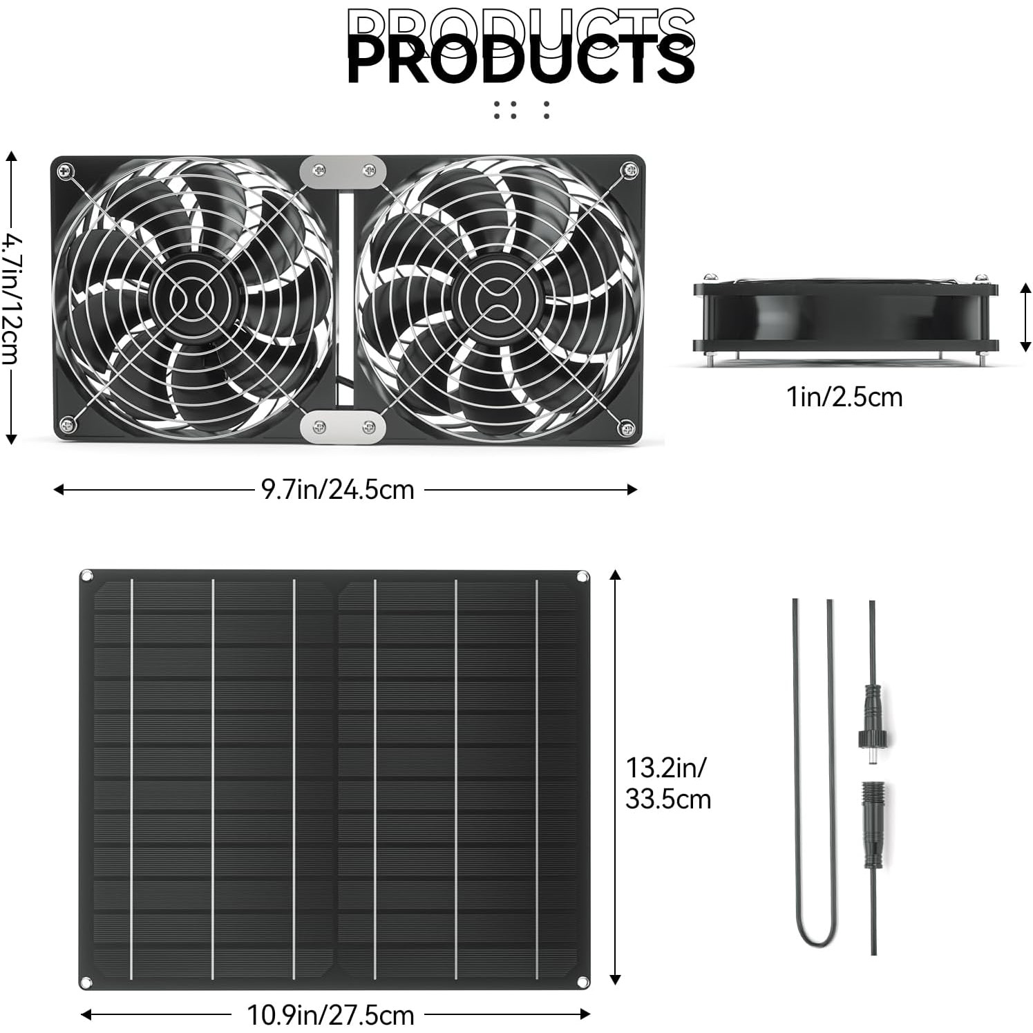 Solar Fan, 25W Solar Powered Fan with Two IPX7 Waterproof Fans for Outside Greenhouse Shed Chicken Coop, Exhaust Intake Mounting Way and Solar Panel Fan Kit (5)